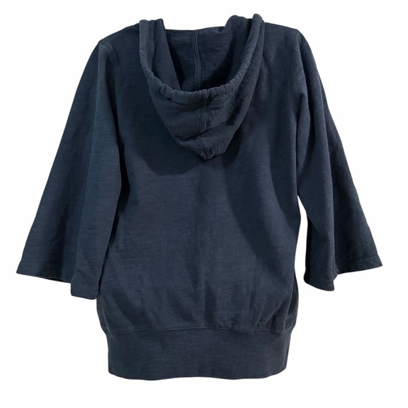 Lucky Brand Black Embroidered Eagle Hoodie Size Small Deep V Pullover Active - Picture 3 of 12